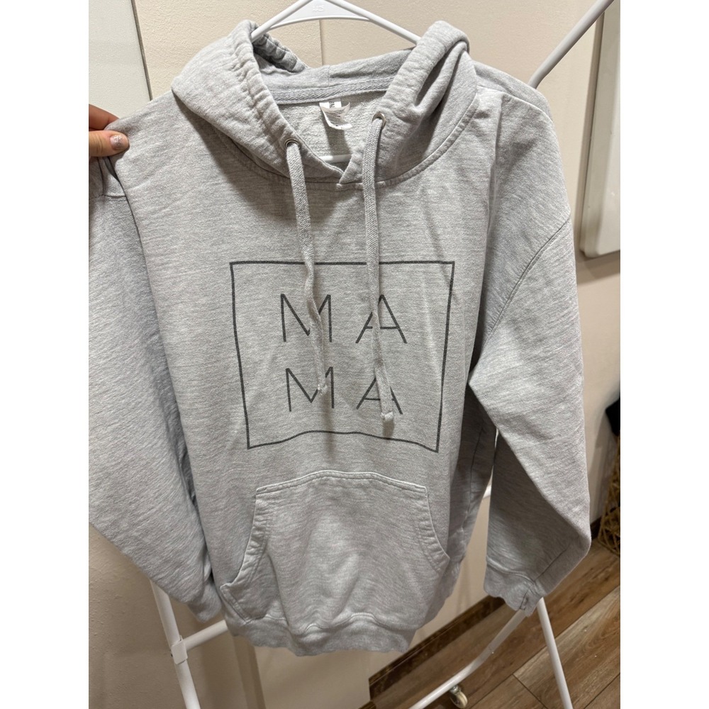 Independent Trading Co Womens Mama Graphic Hoodie Heather Gray Fleece Large